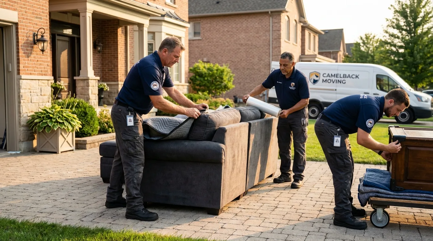 Large estate moving crew wrapping furniture in Canoga Park, CA