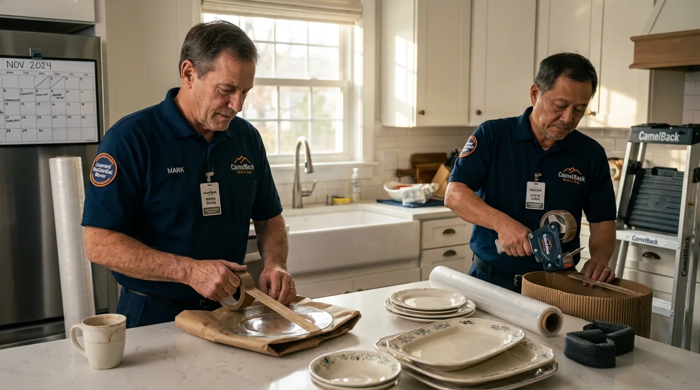 Professional crew packing kitchen dishware in Canoga Park, CA